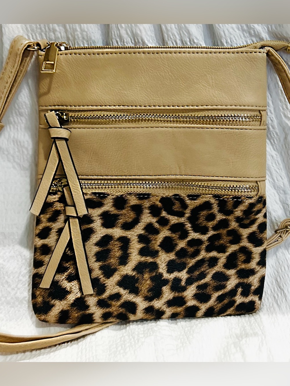 Leopard Print Crossbody Bag in Tan